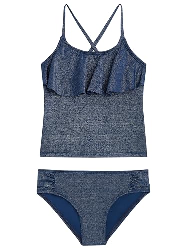Girls' Sparkle Solid Flounce Tankini