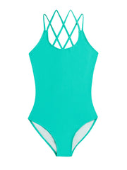 Girls' Solid Criss Cross 1-pc Swimsuit