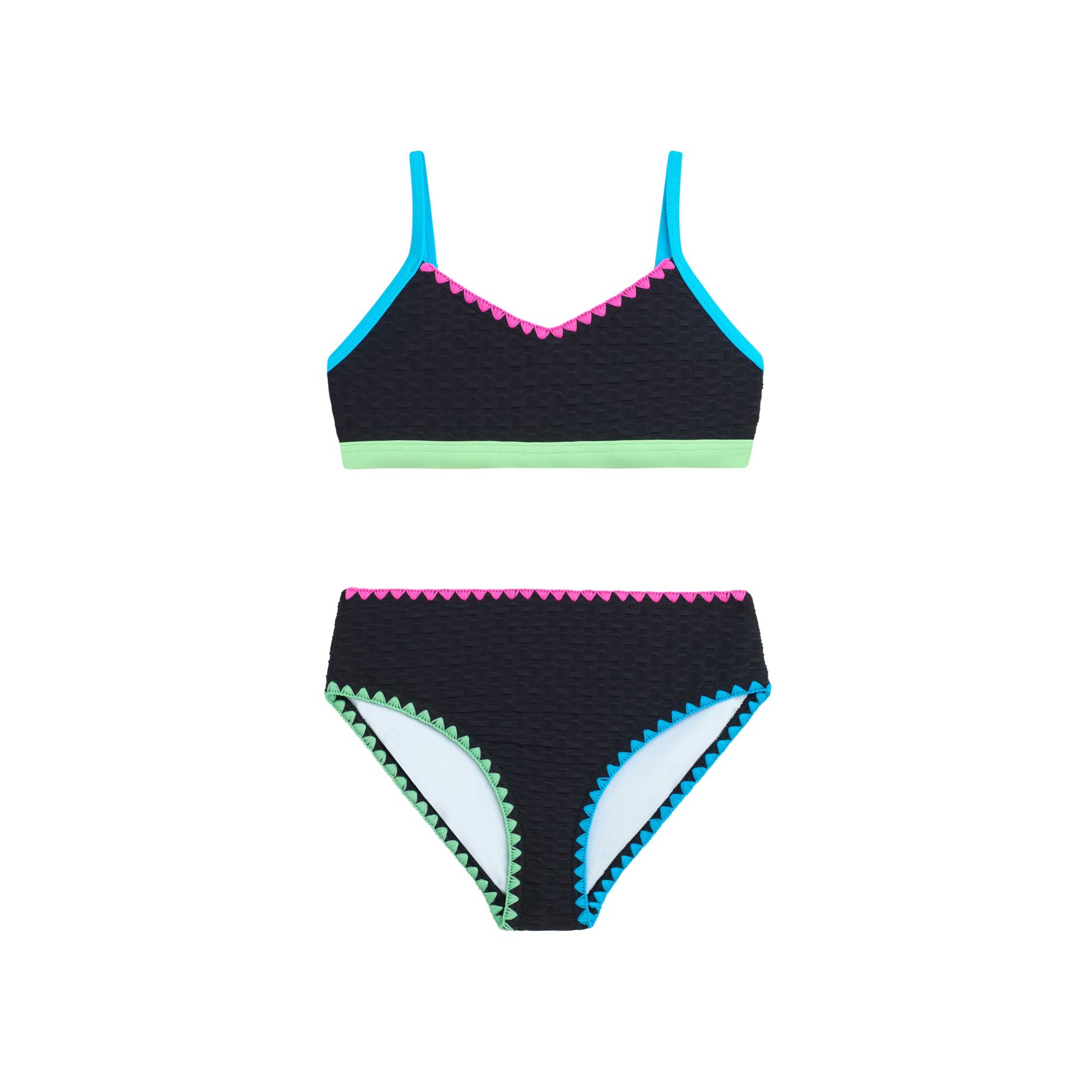 Waves Solid Girls' Swim 2PC V-Neck Bikini