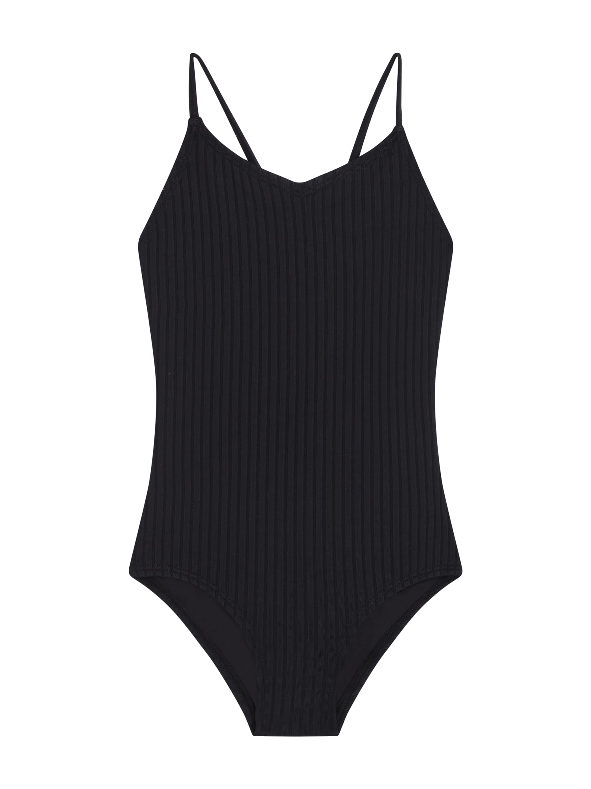 kanu surf Girls' Solid Drop Needle V-Neck 1-pc Swimsuit Black Top