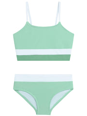Solid Colorblock Girls' Swim 2PC Sun Tankini
