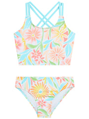 Crystal Girls' Swim 2PC Criss-Cross Crop Tankini