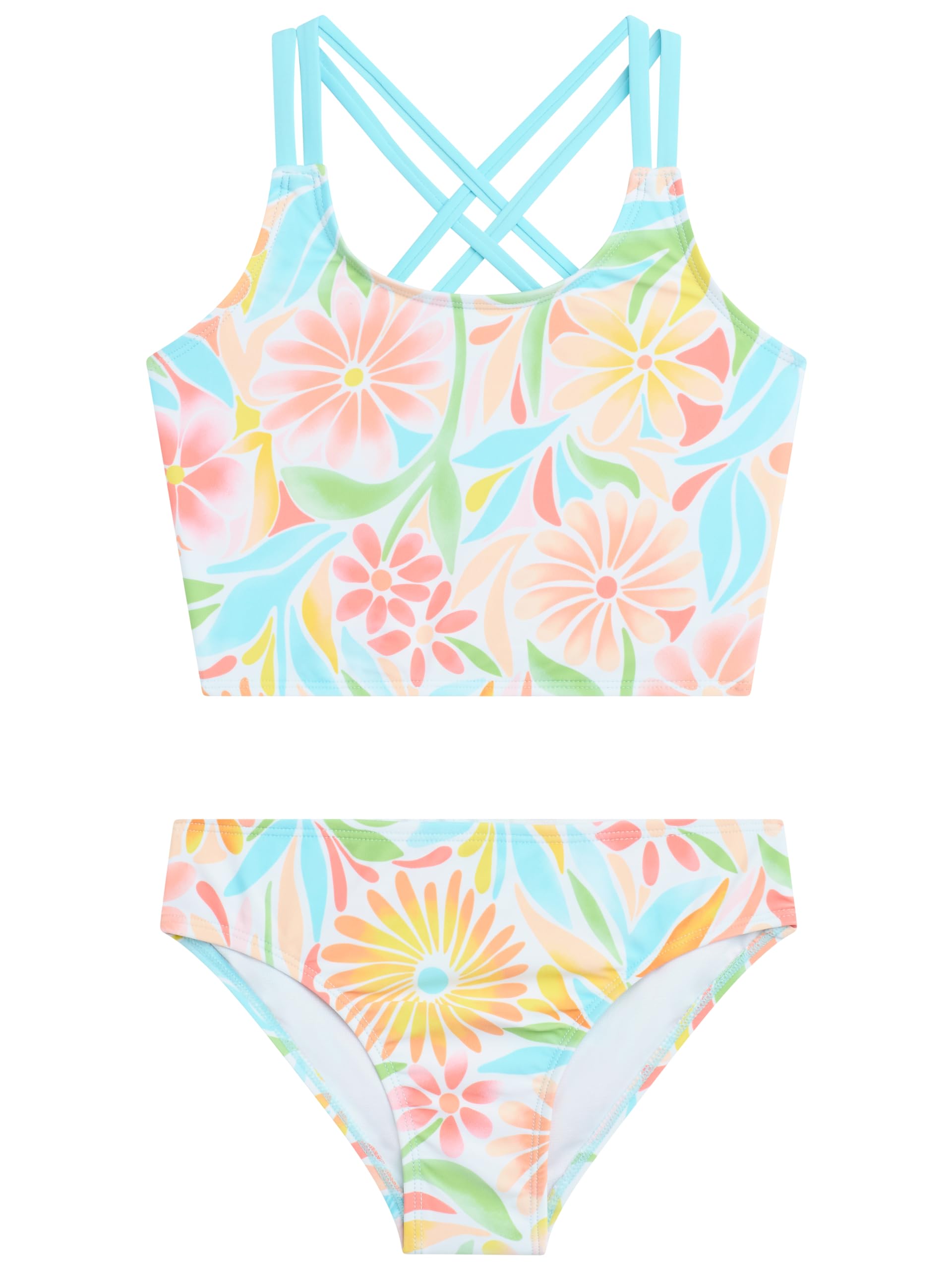 Crystal Girls' Swim 2PC Criss-Cross Crop Tankini