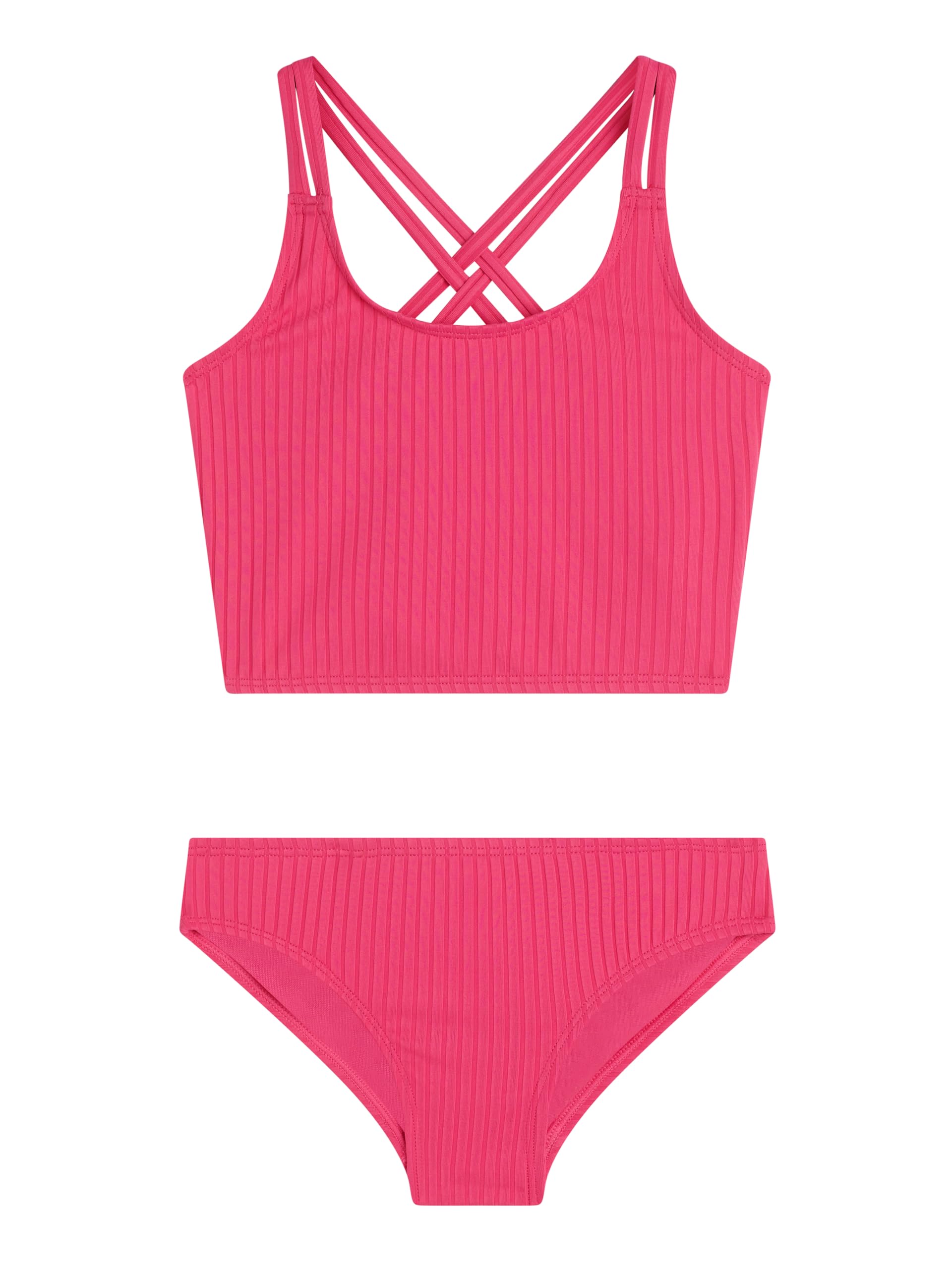 Girls' Solid Drop Needle Criss Cross Tankini