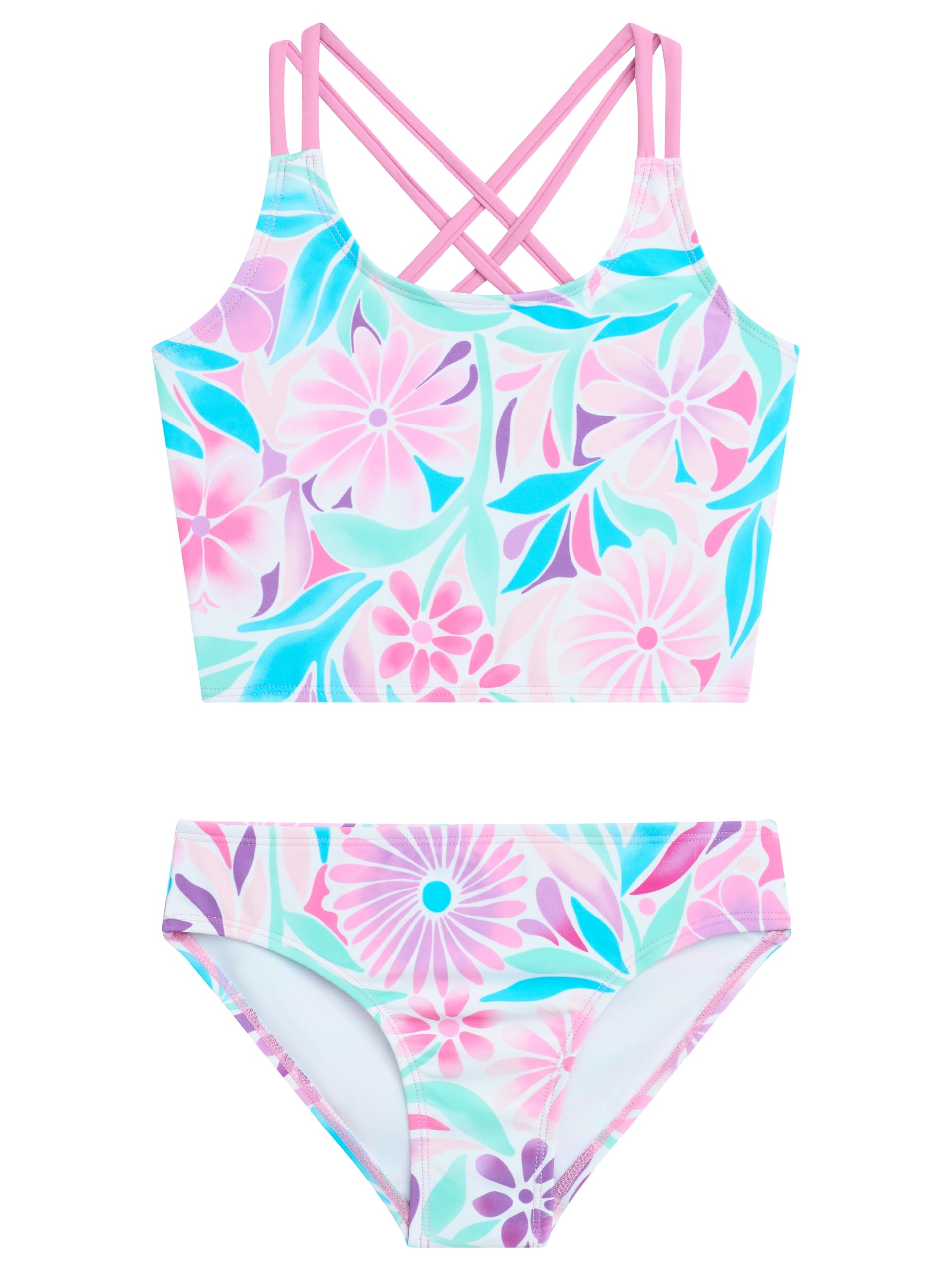 Crystal Girls' Swim 2PC Criss-Cross Crop Tankini