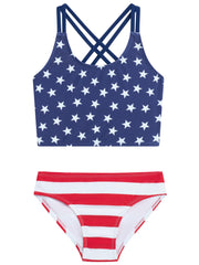 Usa Flag Girls' Swim 2PC Criss-Cross Tankini