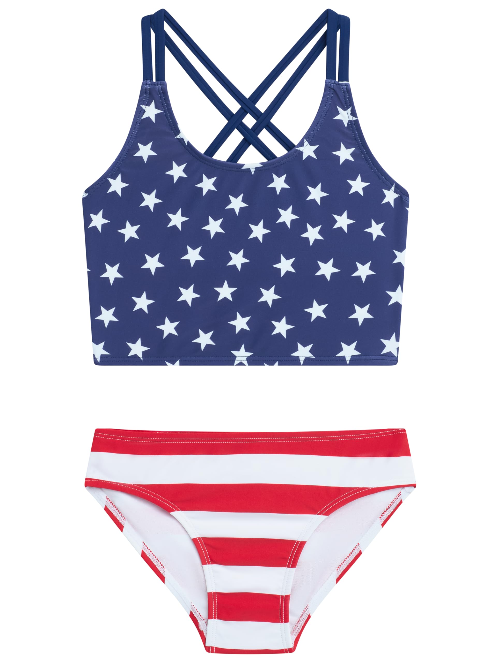 Usa Flag Girls' Swim 2PC Criss-Cross Tankini