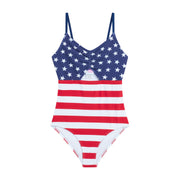 Usa Flag Girls' Swim 1PC V-Neck W/Keyhole