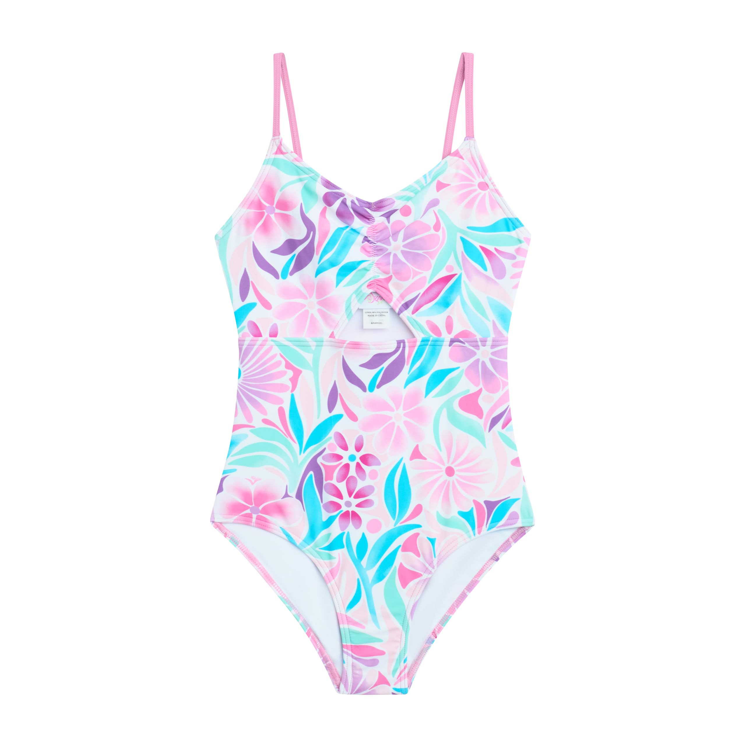 Crystal Girls' Swim 1PC V-Neck W/Keyhole