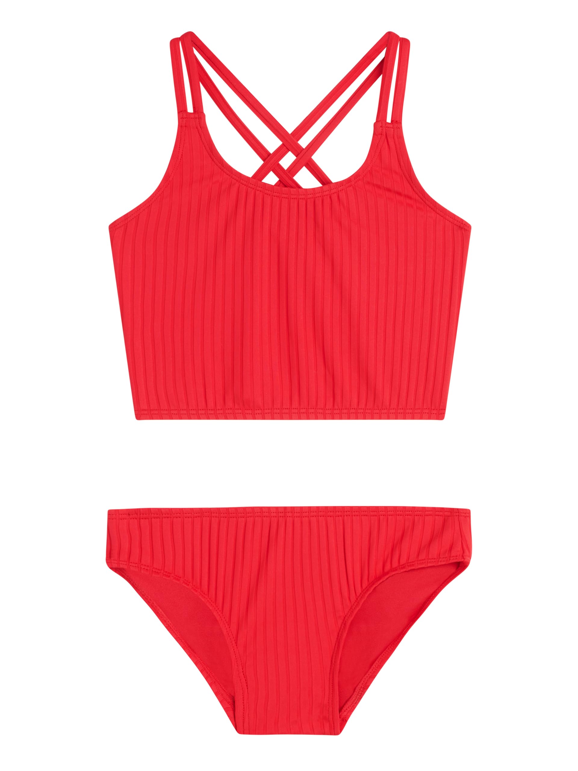Girls' Solid Drop Needle Criss Cross Tankini