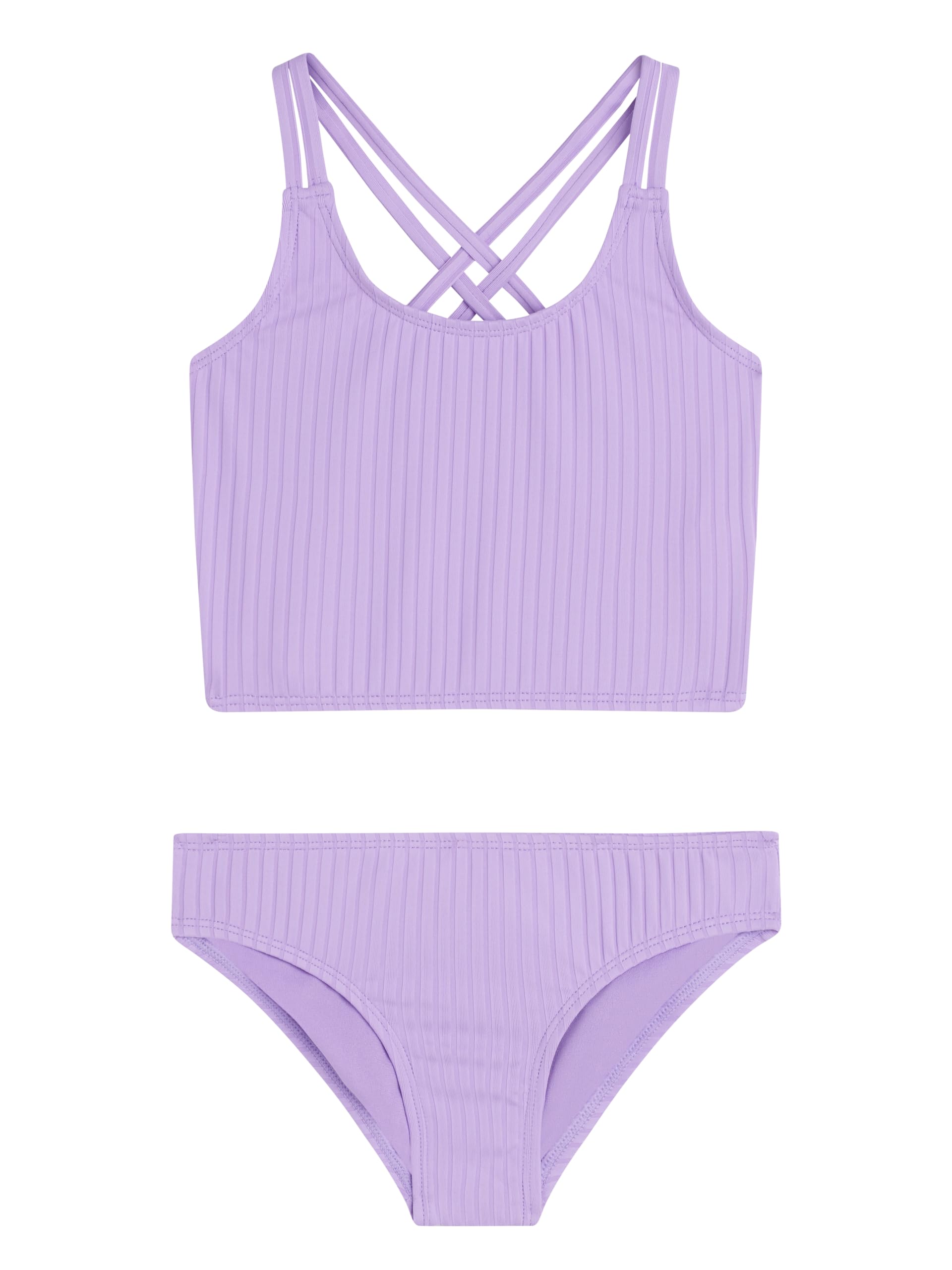 Girls' Solid Drop Needle Criss Cross Tankini