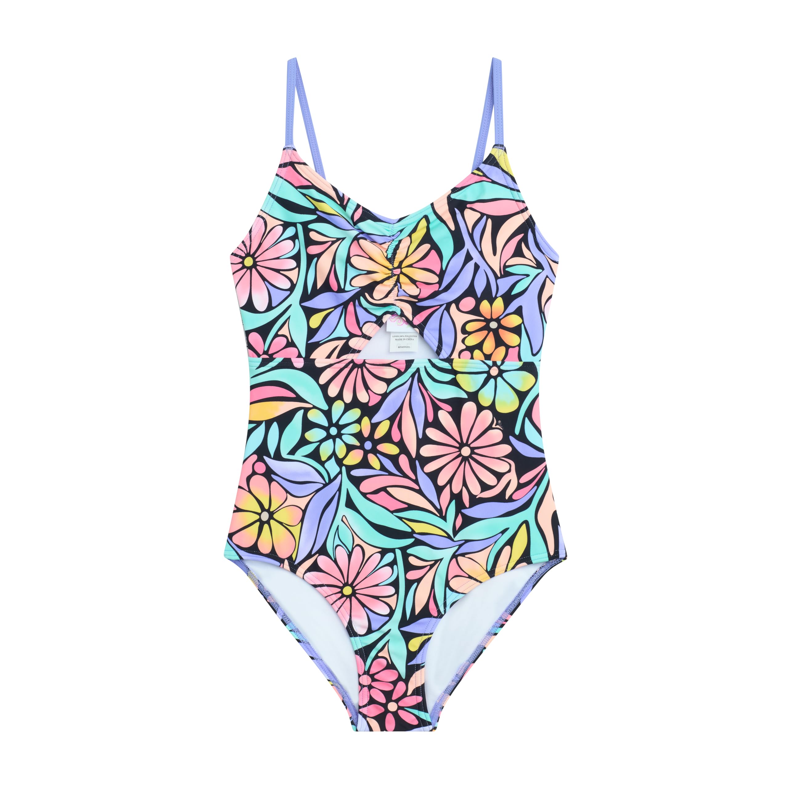 Crystal Girls' Swim 1PC V-Neck W/Keyhole
