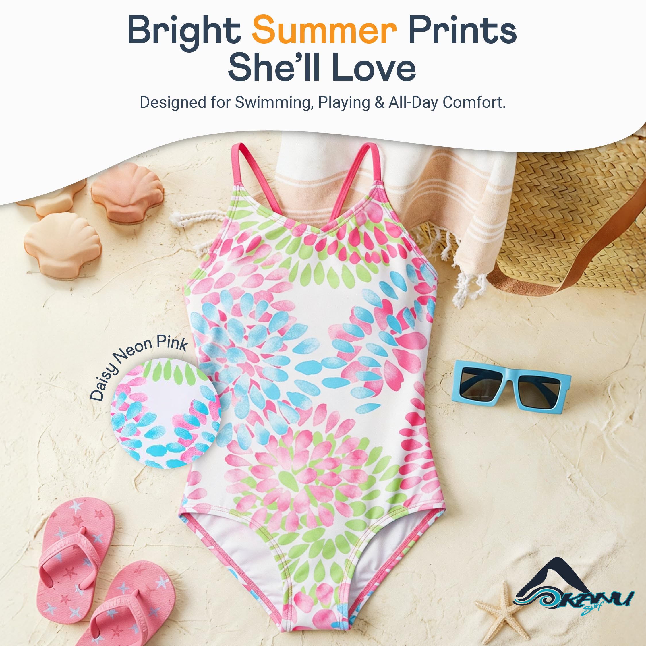 Girls' Aloha V-Neck 1-pc Swimsuit