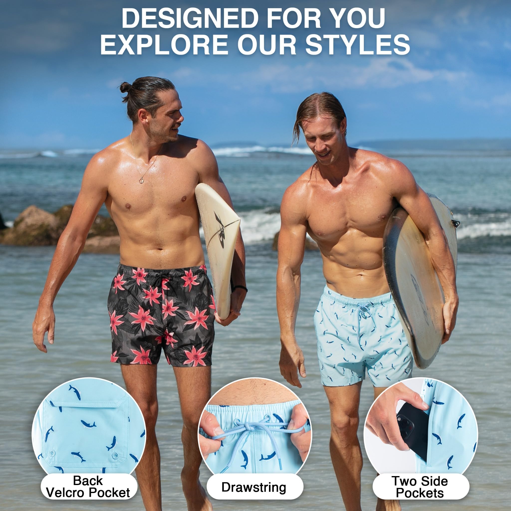 Men's Sharks 5" Stretch Swim Trunks