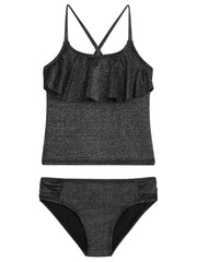 Girls' Sparkle Solid Flounce Tankini