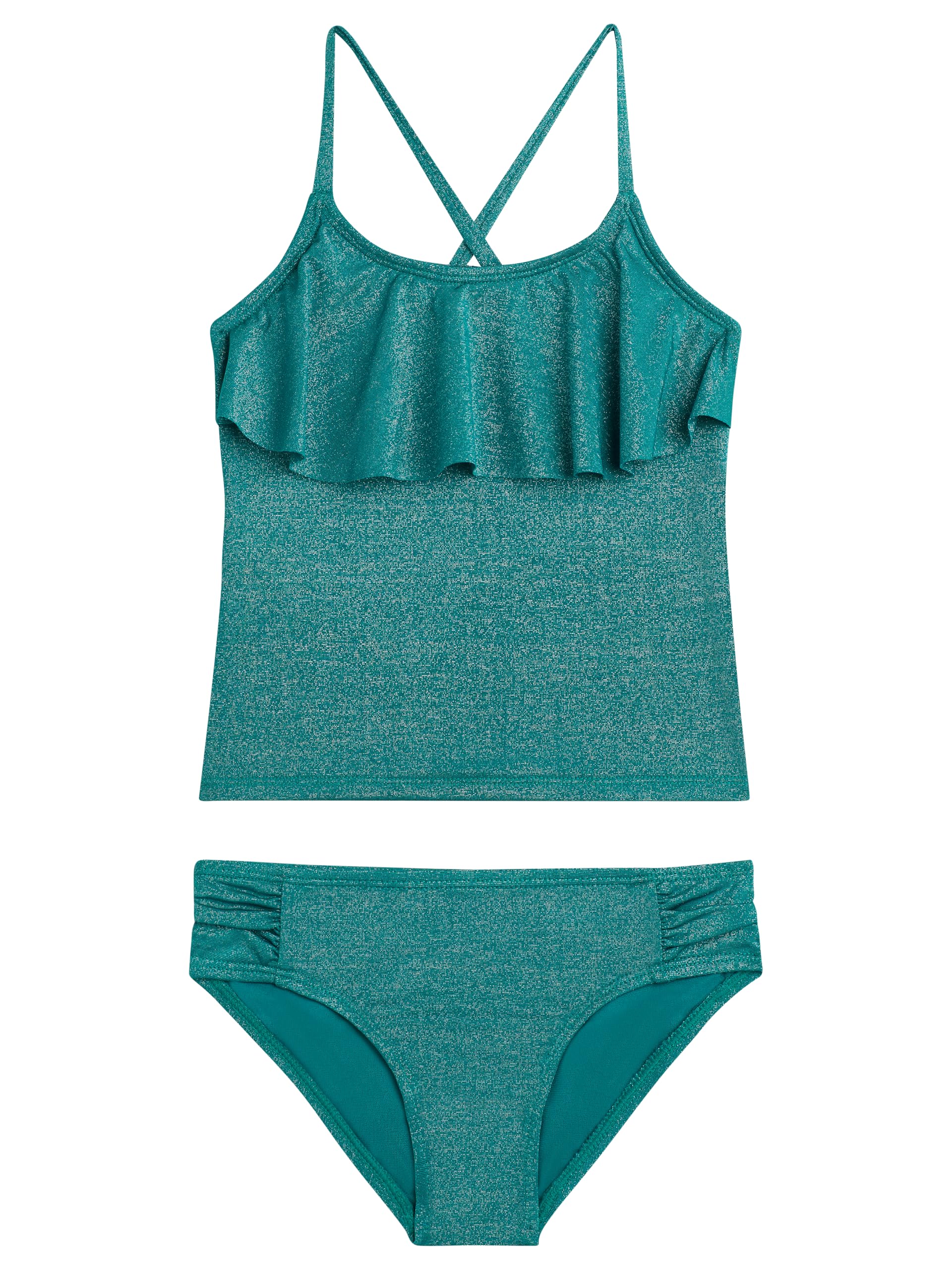 Girls' Sparkle Solid Flounce Tankini
