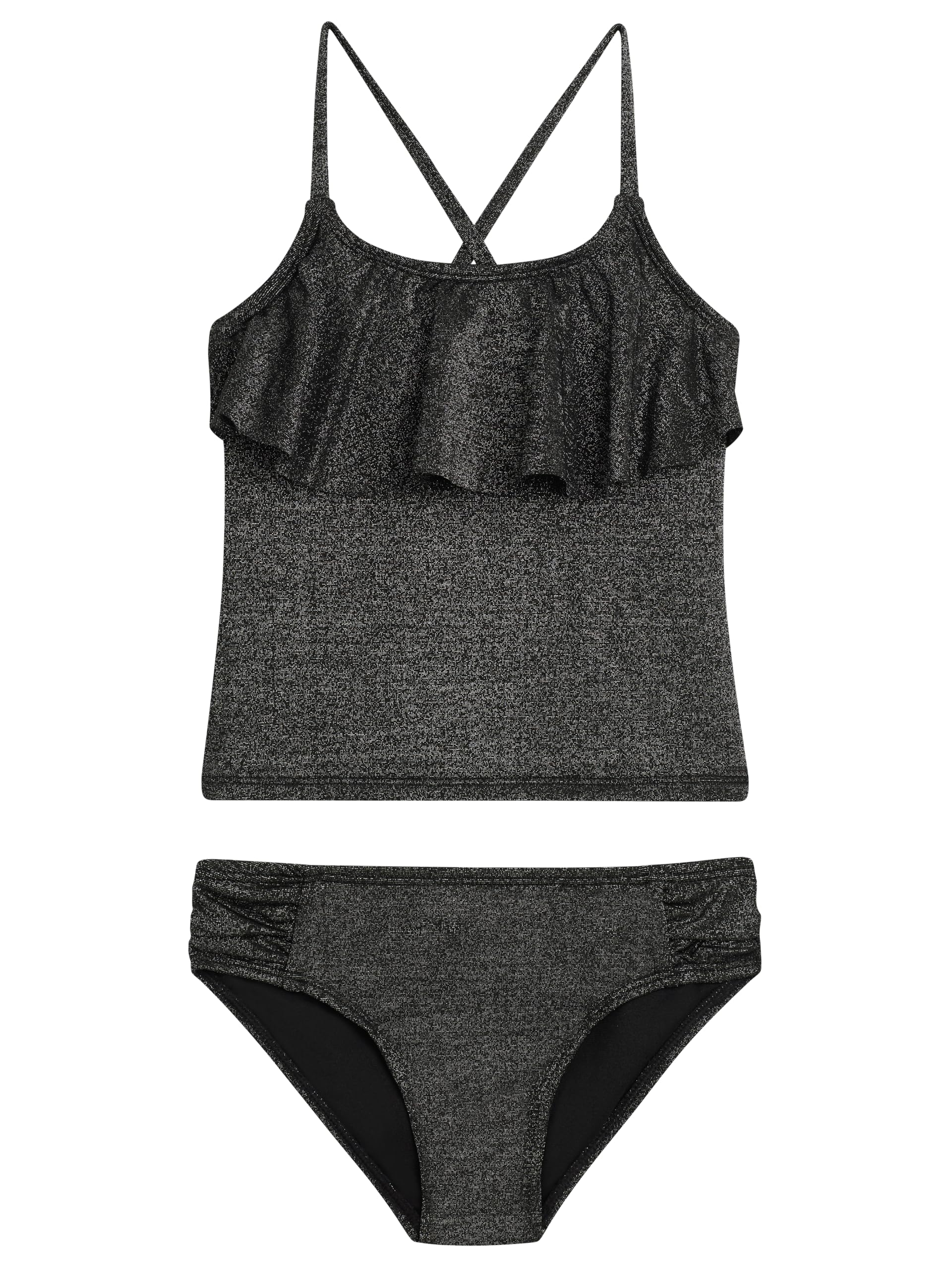 Girls' Sparkle Solid Flounce Tankini
