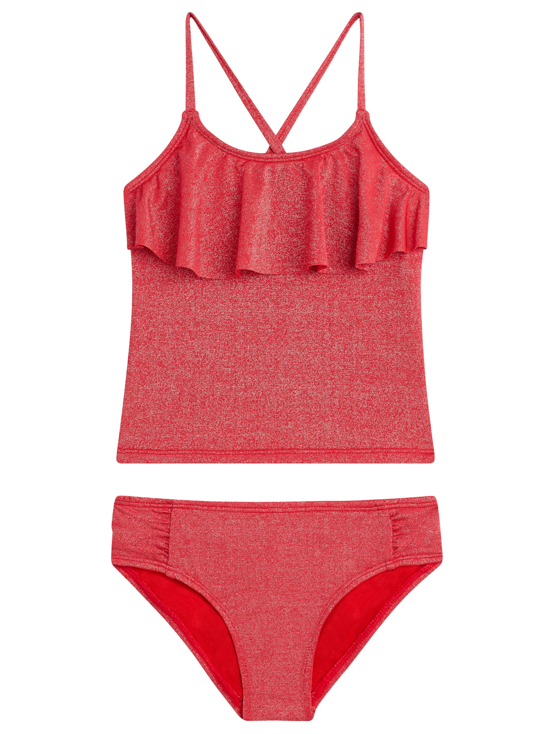 Girls' Sparkle Solid Flounce Tankini
