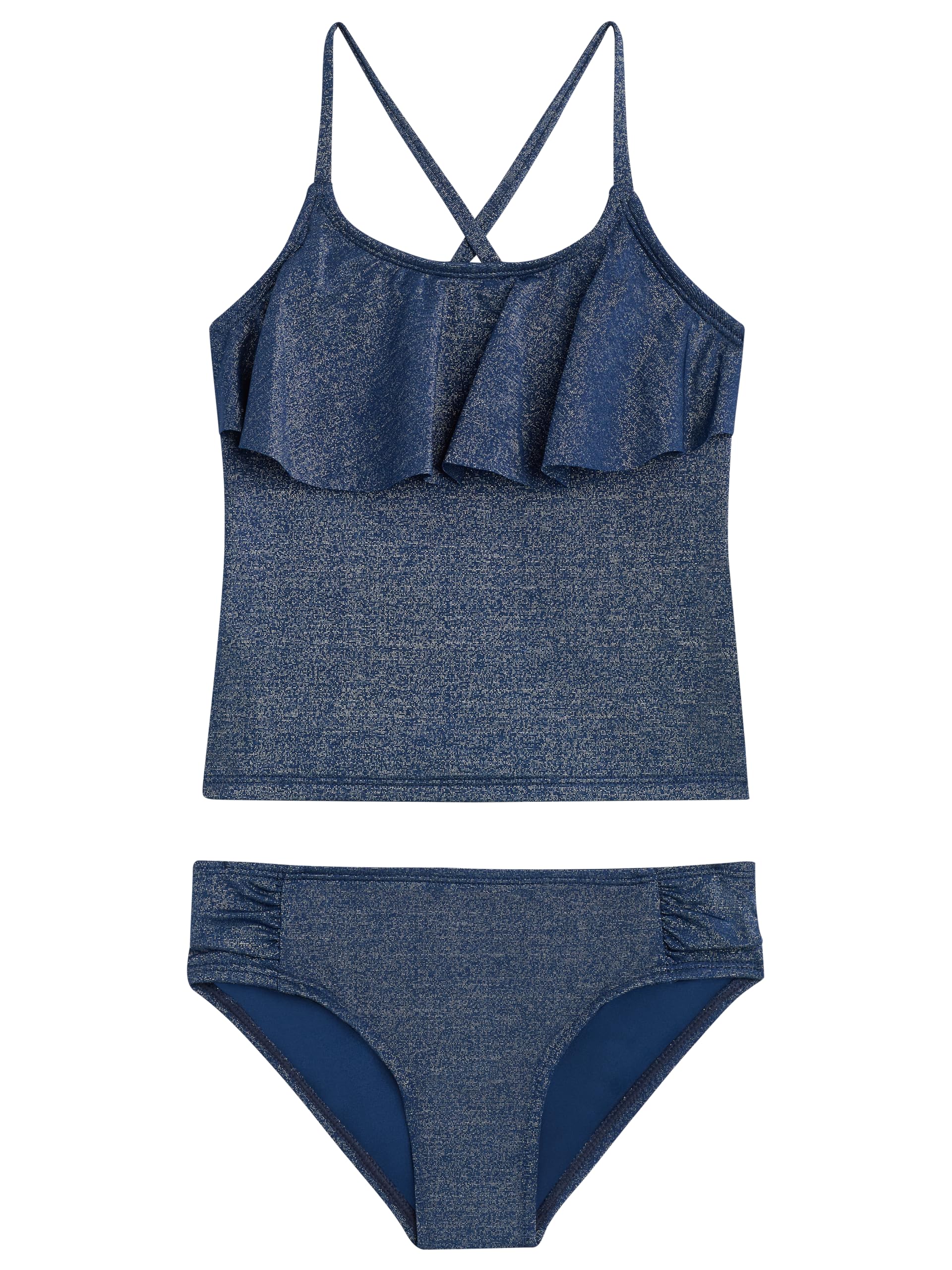 Girls' Sparkle Solid Flounce Tankini